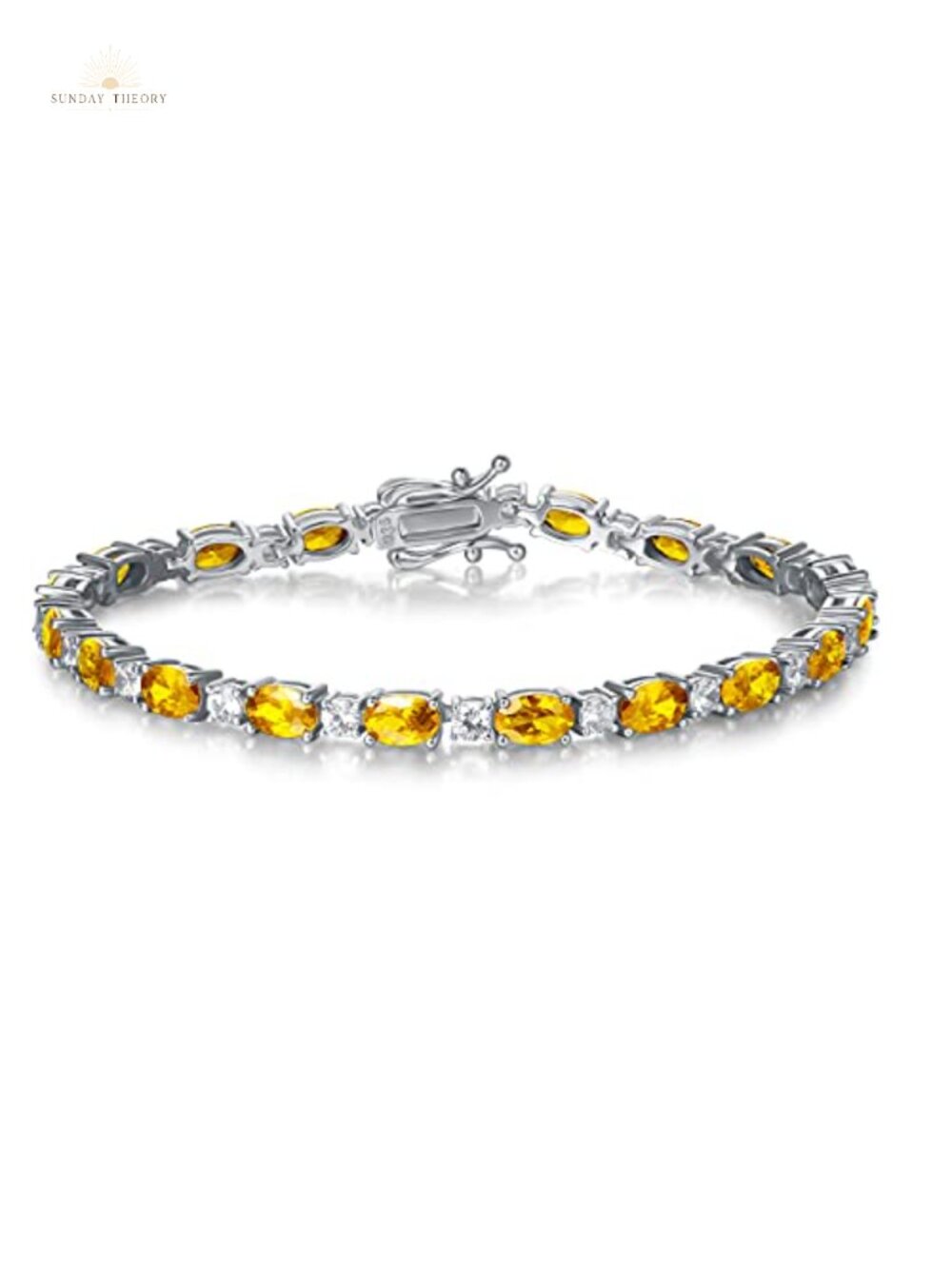 Sterling Silver Birthstone Tennis Bracelet 7 inch Oval CZ Women